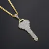 Neue Herrenschlüsselanhänger Halskette Ice Out Cubic Zircon Gold Color Fashion Rock Street Hip Hop Schmuck mit Kette für Geschenk291u