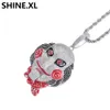 Hip Hop Iced Out Big Size 6ix9ine Pendant Necklace Chain Gold Silver Plated Zircon Doll Mask Necklace Men Bling Jewelry