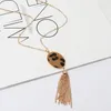 Fashion Gold Color Oval Geometry leopard print Druzy Necklace Tassel Druzy Necklace For Women brand Jewelry