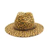 Moda-leopardo impressão lã sentiu chapéus de jazz fedora com fivela de cinto homens mulheres larga brim trilby festa de festa formal