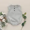 Baby Rompers Infant Boys Girls Triangle Jumpsuits Newborn Summer Solid Sleeveless Bodysuit Boutique Cotton Linen Oneise Playsuits AYP439