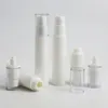 Alta qualidade 30 / lot portátil 5ml 10ml recarregáveis ​​Esvaziar garrafas de plástico branco Loções Bomba Airless Contentores de embalagens de cosméticos