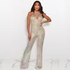 MEQ403 Hot Sale Kvinnors Sequin Cloth Hollow Lant Shoulder Sexig Wide Ben Nightclub Jumpsuit Women Party Party Street Casual