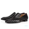 Hot Sale-sapatos mocassins preto spike vermelho couro envernizado deslizamento na sapata de vestido de casamento apartamentos fundos para partido do negócio tamanho 39-47