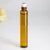 Hot Sale 10 ml bruine glazen aromatherapie etherische olierolflessen 10 ml parfum monsterrolflessen met gouden plastic dop