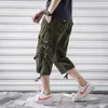 Men Cargo Pants Mens Casual Calf-Length Pants Man Loose Cropped Trousers Multi-pocket Beamed Overalls Male Sports Short 40