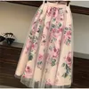 Floral Print Women T Shirt+Mesh Skirt Suits Bowknot Vintage Two Piece Sets Elegant Woman Skirt 2019 Summer Girl Tees Tops Female1