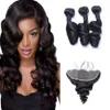 Brazilian Loose Wave Human Hair Weaves 3 Bundles with 13x4 Lace Frontal Ear to Ear Full Head Natural Color Can be Dyed Human Hair