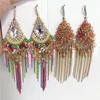 Lyx Retro Long Crystal Tassel Bohemian Örhängen Kändisstil Handgjorda Tassel Örhängen Blanda Smycken Grossist för kvinnor DHL