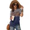 Fashion Women Casual Short Sleeve Summer T-shirt Leopard Stripes Stitching T shirt Top Tees Femme Ladies Tshirt Clothes Soft