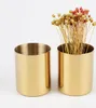 100st 400ml Nordic Style Brass Gold Vase Stainless Steel Cup Cylinder Penhållare För skrivbordsarrangörer