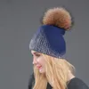 Vinterkvinnor039s ull beanie hat casual metallisk färgtryck stickad kashmir slouchy beanie med tvättbjörn päls pompom bolls2281761