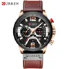 Curren Mens Watches Top Brand Luxury Leather Sports Watch Men Men Fashion Chronograph Quartz Man Horloge imperméable Relogio Masculino2782245