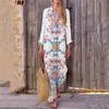 Женщины Boho Long Maxi платье национальное стиль цветочный принт лето хлопковое льняное льня