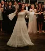 2020 Plus Size Bohemian Full Lace Wedding Dresses Off The Shoulder Long Sleeves Beach Wedding Dress Boho Bridal Gowns