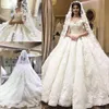 Dubai Ball Gown Wedding Dresses Sweetheart Fluffy Train Tulle Lace Flowers Appliques Beaded Luxury Formal Bridal Gowns
