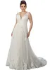 Simple A-line Country Plus Size Wedding Dresses Lace Applique Empire Waist Deep V-neck Open Back Custom Made Boho Wedding Dress