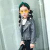 2018 autumn winter hot children PU jacket, 2-7 year old girl fashion Lapel pearl leather motorcycle leather jacket