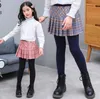 Spring Autumn Baby Kid Leggings Girl Toddler Plaid Pattern Skirt Pants Fake 2 Piece Skinny Long Bottoms 3-8T Kids Designer Cloth
