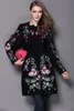 New Fashion Autumn Winter Long Coat Vintage Embroidery Cashmere Trench Slim Black/White Woolen Coat Overcoat