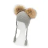 Winter Kids Knitted Hats Ear Protection Children Skullies Beanies Caps 1 to 3 Years old Baby Hat With Raccoon Fur Ball YWMQFUR D18110601
