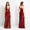 Sparkly Red Avondjurken Sexy V-hals High Side Split Prom Gowns Dames Red Carpet Runway Fashion Jassen