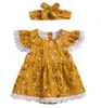 DHL Nyfödda Baby Girls Lace Romper Kortärmad Höst Vår Romper För Spädbarn Spädbarn Baby Rompers Headband 0-24m DHL Gratis Ship By0826