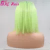 Partie médiane profonde Lace Frontal Bob Wig ombre Perruques de couleur vert clair avec les cheveux de bébé courts lingots de dentelle synthétique droite pré-cueillies