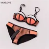 Muxilove 100 neoprene verão acolchoado push up bikini conjunto feminino sexy maiô roupa de banho biquini terno de natação ouro prata9204126