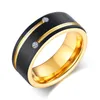 Bande de mariage en carbure de tungstène noir pour homme avec gravure gratuite 8 mm avec rainures en or 2 bagues pour homme personnalisées en cristal