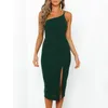 Evening Party Dress Vestidos Kvinnor Backless One Shoulder Split Bodycon Strap Jul Röda Klänningar 2019 Nya Arrivarls