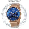 Lige Women Fashion Gold Blue Quartz Watch Lady Mesh Watchband High Quality Casual Waterproof Wristwatch Moon Phase Clock Women Y19070603