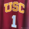 NCAA University of South California (USC) 1 Young Basketball Jersey College Red Embroidered Jersey S-XXL Drop Frakt gratis frakt