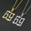 Хип -хоп № 69 Алмазные подвесные ожерелья для мужчин Золотое серебряное сплавное стразона