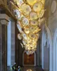 Royal Golden Expensive Hand Blown Glass Art Lighting Fixture Flower Murano Hanging Plates Chandelier for Hotel Villa Stars Decor