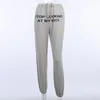 Women Full Length Pants Stop Looking At My Dick Letter Print Casual Fashion Elastic Pencil Pants Trousers