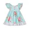 Vestido de encaje para niña pequeña, manga ondulada, 2019, vestidos para recién nacidos, ropa para niñas, disfraz de tutú con estampado Floral de princesa