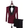 Burgundy Paisley Mens Wedding Tuxedos Black Lapel Groom Groomsmen Tuxedos Man Blazers Jacket Excellent 2 Piece SuitsJacket Pants 2731
