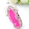 LuckyShine Gorgeous Handmade Cut Pink Natural Agate Gemstone Silver Charming Necklace Pendants