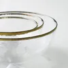 Vintage Hammered Glass Bowl with Gold Trim Round Clear Handmade Japanese Style Textured Glassware for Dessert Salad Fruit Dishes