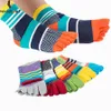 5 Pairs/lot Mens Summer Cotton Toe Socks Striped Contrast Colorful Patchwork Men Five Finger Socks Free Size Basket CalcetinesQ190401