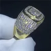 HIP HOP Ring Pave Fassung Zirkon CZ Gelbgold gefüllt 925 Silber Verlobung Eheringe für Männer