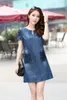 S-5XL 2019 Dames Dames Kant Vintage Denim Jurk Losse Korte Mouw Jean Jurken Casual Natural Vestidos Maxi Mom Kleding