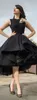 2019 Designer Dress Short Front Long Back Party Prom Dresses Elegant Black Lace Dubai Arabic Evening Gowns Tea Length High Low Cel8691688