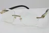 Wholesale- T8200762 Nieuwe Unisex Bril Hot Self-Made Optical Ridless Big Stones White Inside Black Buffalo Horn Eyewear