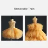 Fluffy Gold Tulle Girl's Pageant Dress Birthday Party Dress Hi-Lo Sequin Beads Flowers Girl Princess Dress Kids First Communi210p