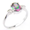 I monili di modo per gli anelli ovali delle donne 925 anelli di fidanzamento unici delle gemme d'argento del topazio dell'arcobaleno liberano il trasporto NUOVO