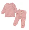 Baby designer kleding kinderen gestreepte nachtkleding kleding sets jongens meisjes lange mouw top broek pyjama's homewear katoenen nachtkleding pakken C819