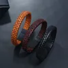 Punk retro preto marrom trançado pu charme pulseiras de aço inoxidável moda pulseira para homens jóias