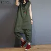 Casual Dress Zanzea Linen Overalls For Women Jumpsuits Female Sleeveless Casual Baggy Playsuits Drop Crotch Rompers Woman Pantalon Pants